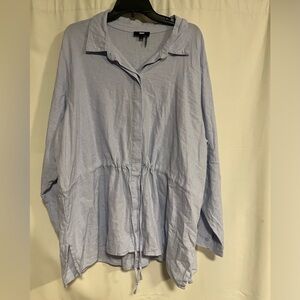 DKNY Light Blue Linen Blend Button Down Shirt Tie Waist 1X